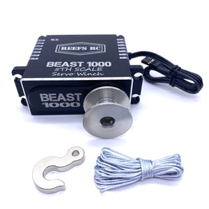 Beast 1000 1/5th Scale Servo Winch with Reefs Spool, Hook, Synthetic Line High Torque High Speed Brushless Winch Servo