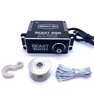 Beast 1000 1/5th Scale Servo Winch with Reefs Spool, Hook, Synthetic Line High Torque High Speed Brushless Winch Servo