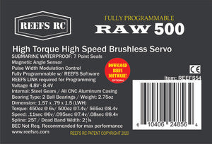 Raw 500 High Torque High Speed HV Waterproof Brushless Servo .095/500 @7.4V