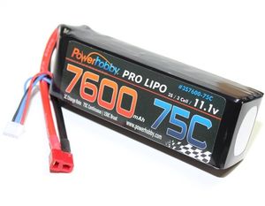 7600mAh 11.1V 3S 75C LiPo Battery with Hardwired T-Plug Connector