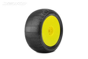 Block In 1/8 Truggy Tires Mounted on Yellow Dish Rims, Medium Soft (2)